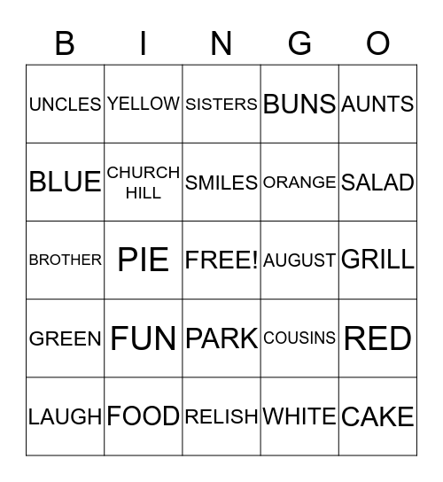 ROCHESTER FAMILY REUNION Bingo Card