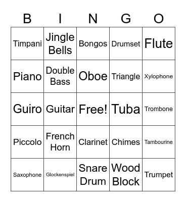 Music Instrument BINGO Card