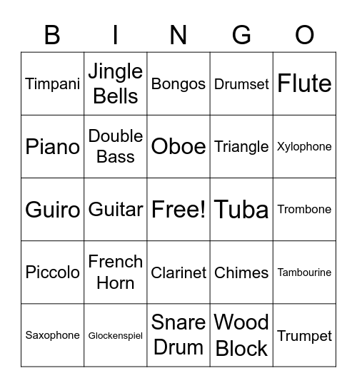 Music Instrument BINGO Card