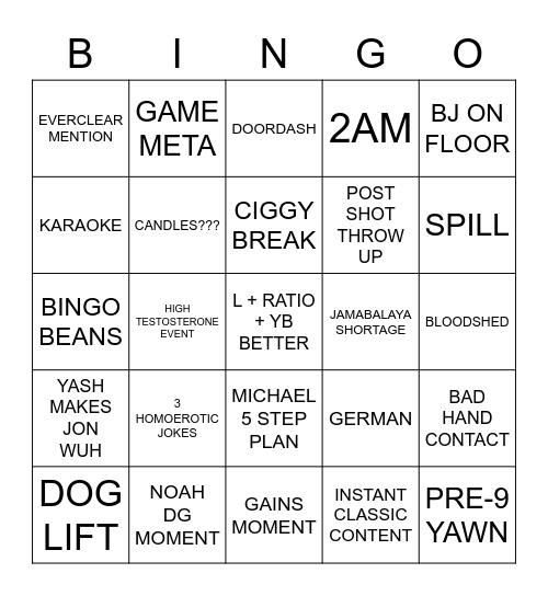 CLOYSTER NIGHT Bingo Card