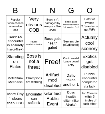 BUNGO DAY 1 Bingo Card