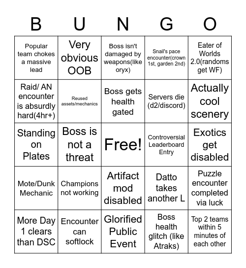 BUNGO DAY 1 Bingo Card