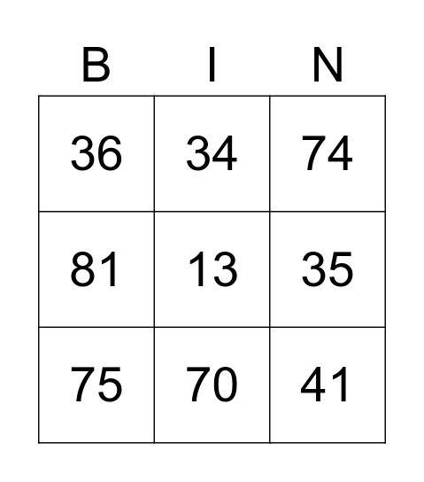 Number BINGO 1-90 Bingo Card