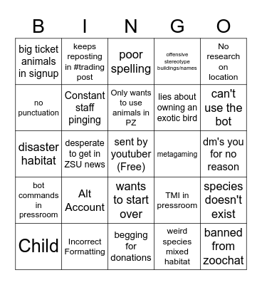 ZSU Bingo Card