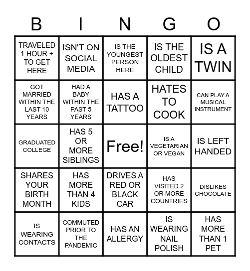 Find Someone Who... BINGO! Bingo Card