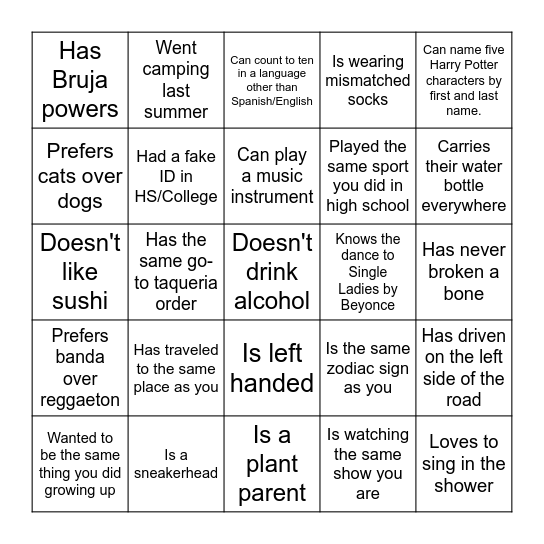 Find Someone Who Loteria Bingo Card