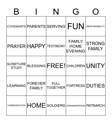 FOREVER FORTRESS FAMILY Bingo Card