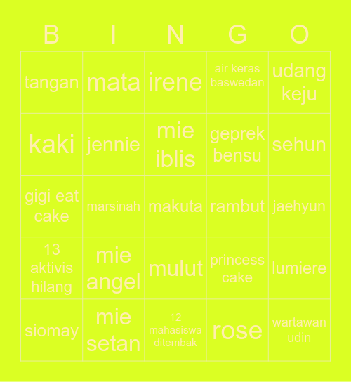 jj Bingo Card