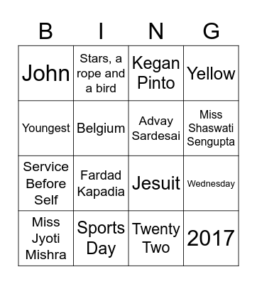 Berchman House Feast Bingo Card