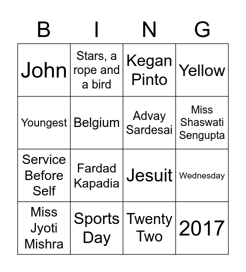 Berchman House Feast Bingo Card
