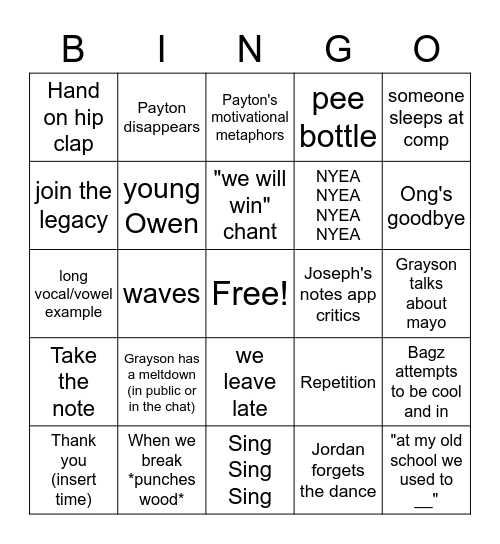 Commotion Bingo Card