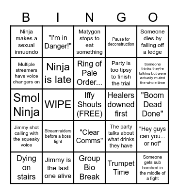 ESO Tipsy Trials Bingo Card