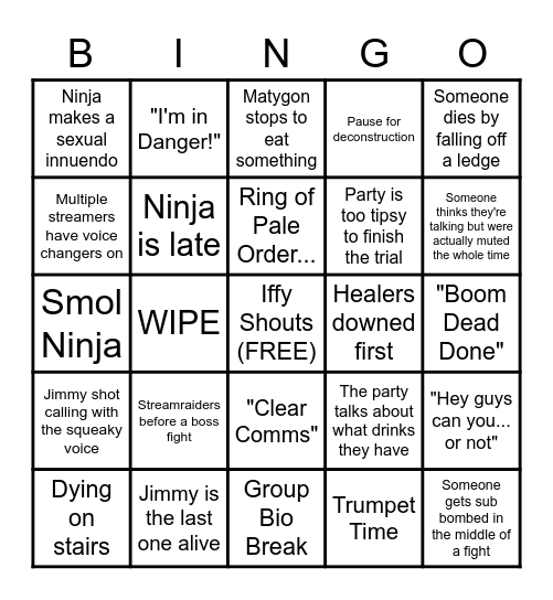ESO Tipsy Trials Bingo Card