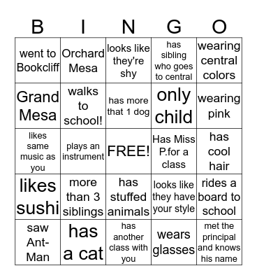 People  Bingo Card