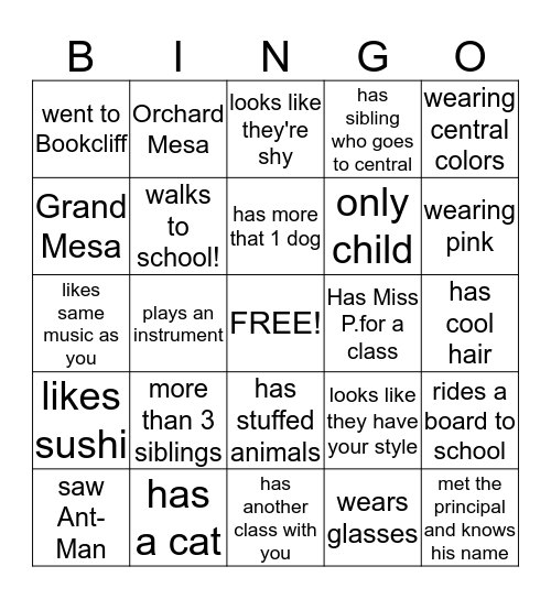 People  Bingo Card