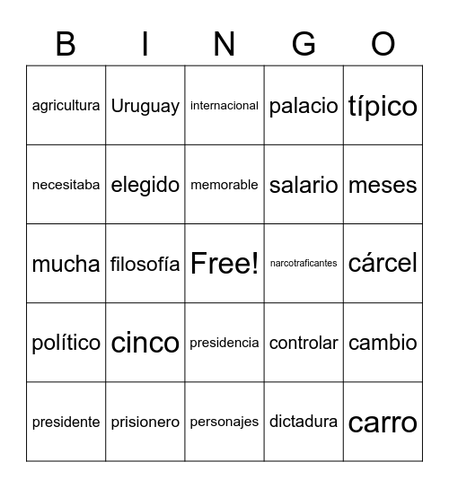 José Mujica Bingo Card