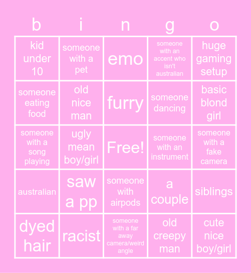 Omegle Bingo Card