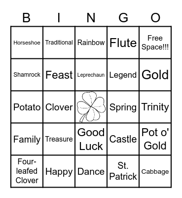 St. Patrick's Day Bingo Card