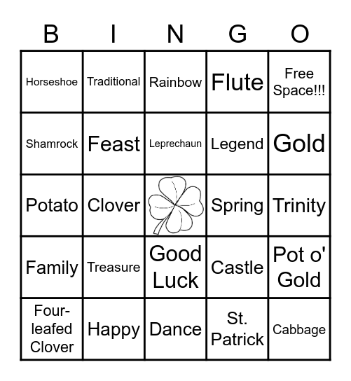 St. Patrick's Day Bingo Card