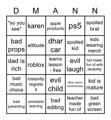 Dhar Mann Bingo Card