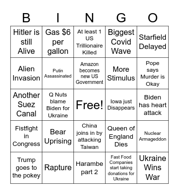 2022 Bingo Card