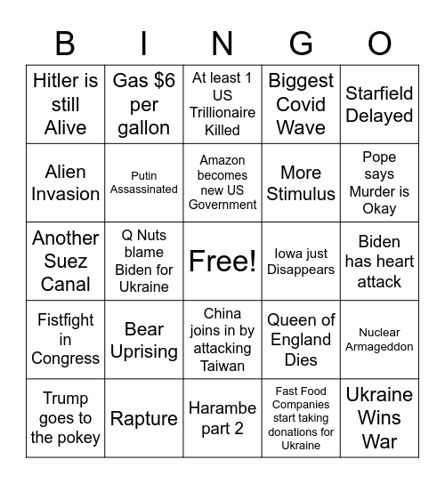 2022 Bingo Card