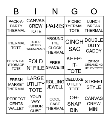 Thirty-One Bingo Card