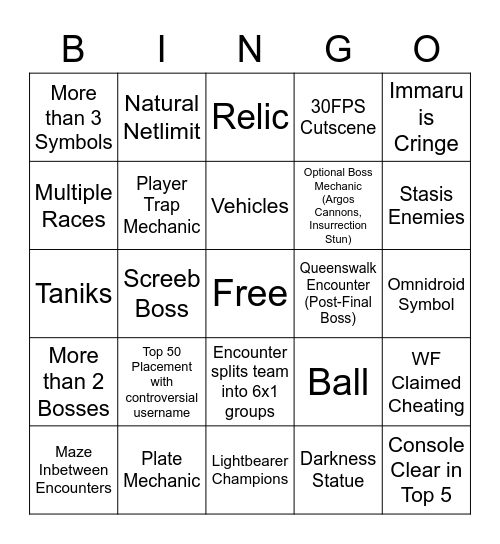 Vow of the Disciple Bingo Card