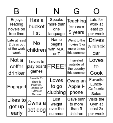 Thunderbird  Bingo Card