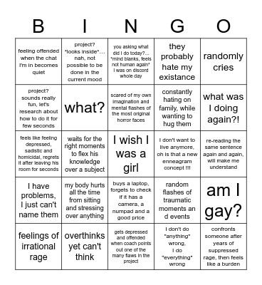 Abstra-Life Bingo Card