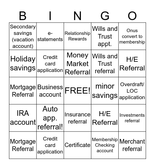 End of the month! Bingo Card