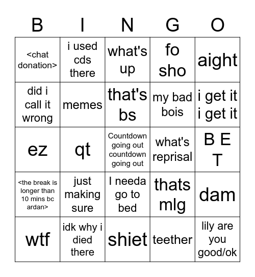 hueee Bingo Card