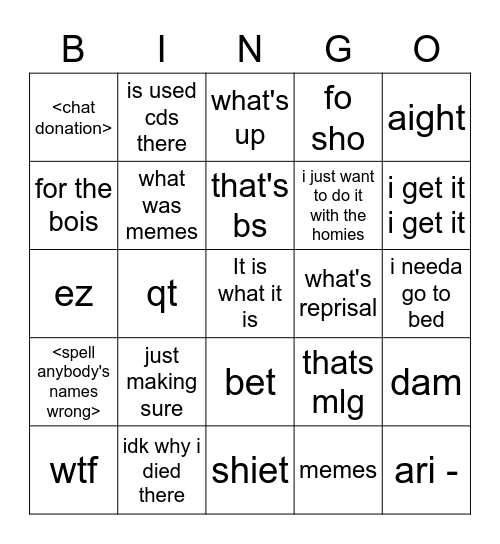 hueee Bingo Card