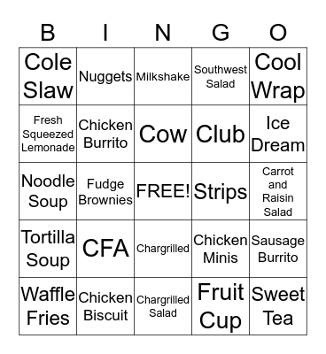 CFA Party Bingo Card