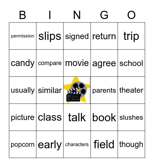 Going to the Movies Bingo Card
