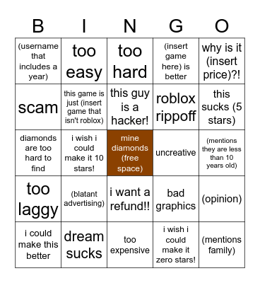 minecraft bad reviews Bingo Card