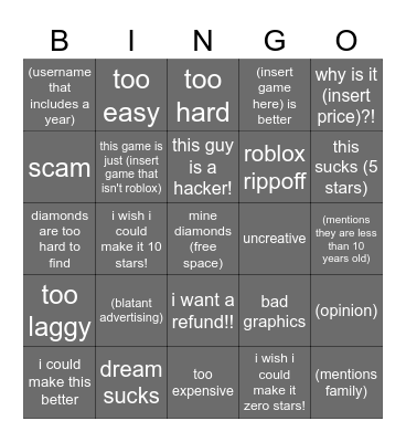 minecraft bad reviews Bingo Card