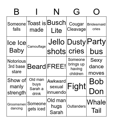 Bachelorette Party Bingo  Bingo Card