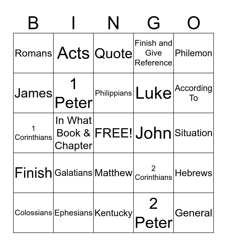 Bible Quizzing Bingo Card