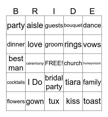 Bridal Shower Bingo Card