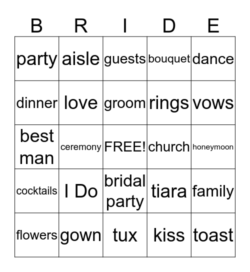 Bridal Shower Bingo Card