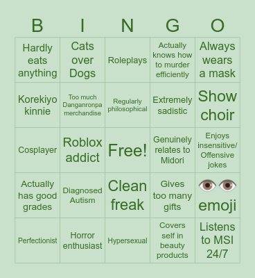 Korkaine bingo Card