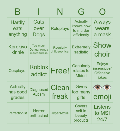 Korkaine bingo Card