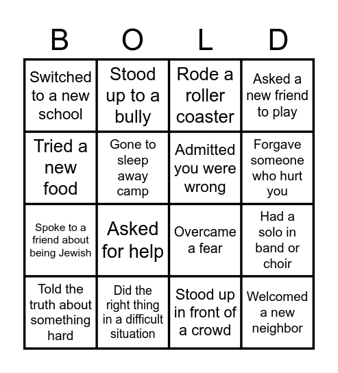 Courage Bingo Card