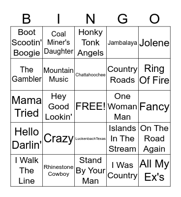 COUNTRY WESTERN BINGO Card