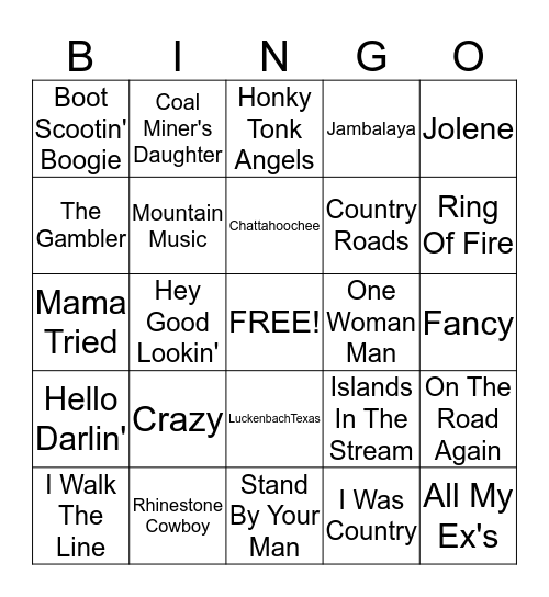 COUNTRY WESTERN BINGO Card