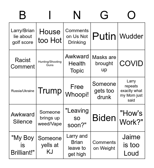 Nightmare Bingo Card