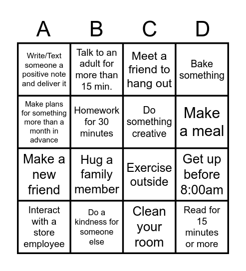 Your BEST Life Bingo Card