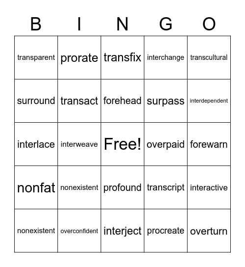 Prefix Bingo Card