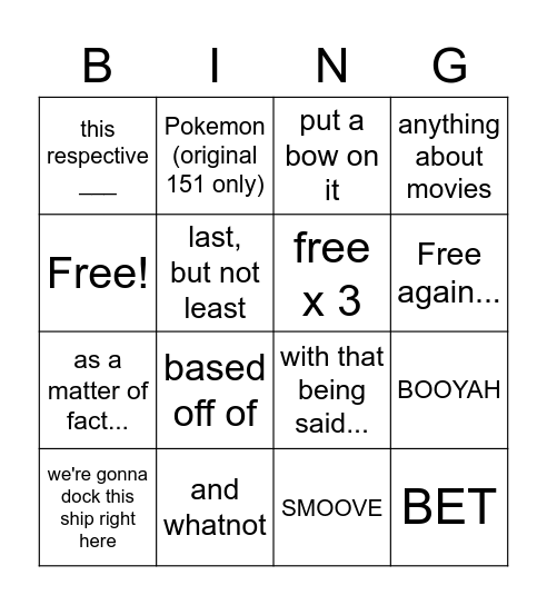 Untitled Bingo Card